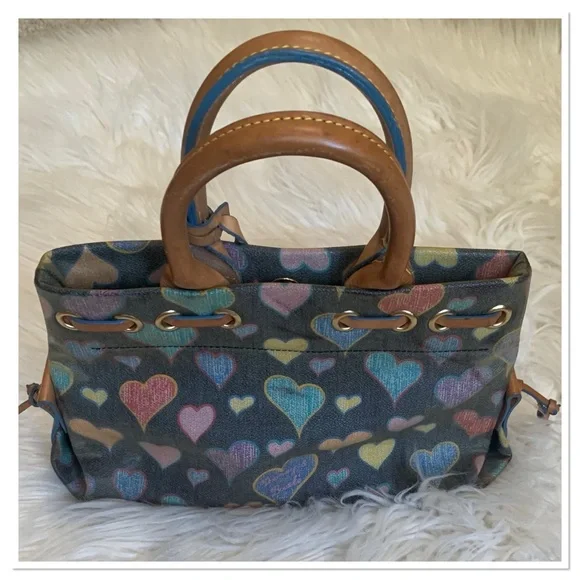 Dooney & Bourke Vintage Y2K Tiny Tassel Scribble Hearts Tote Multicolor - Picture 5 of 12